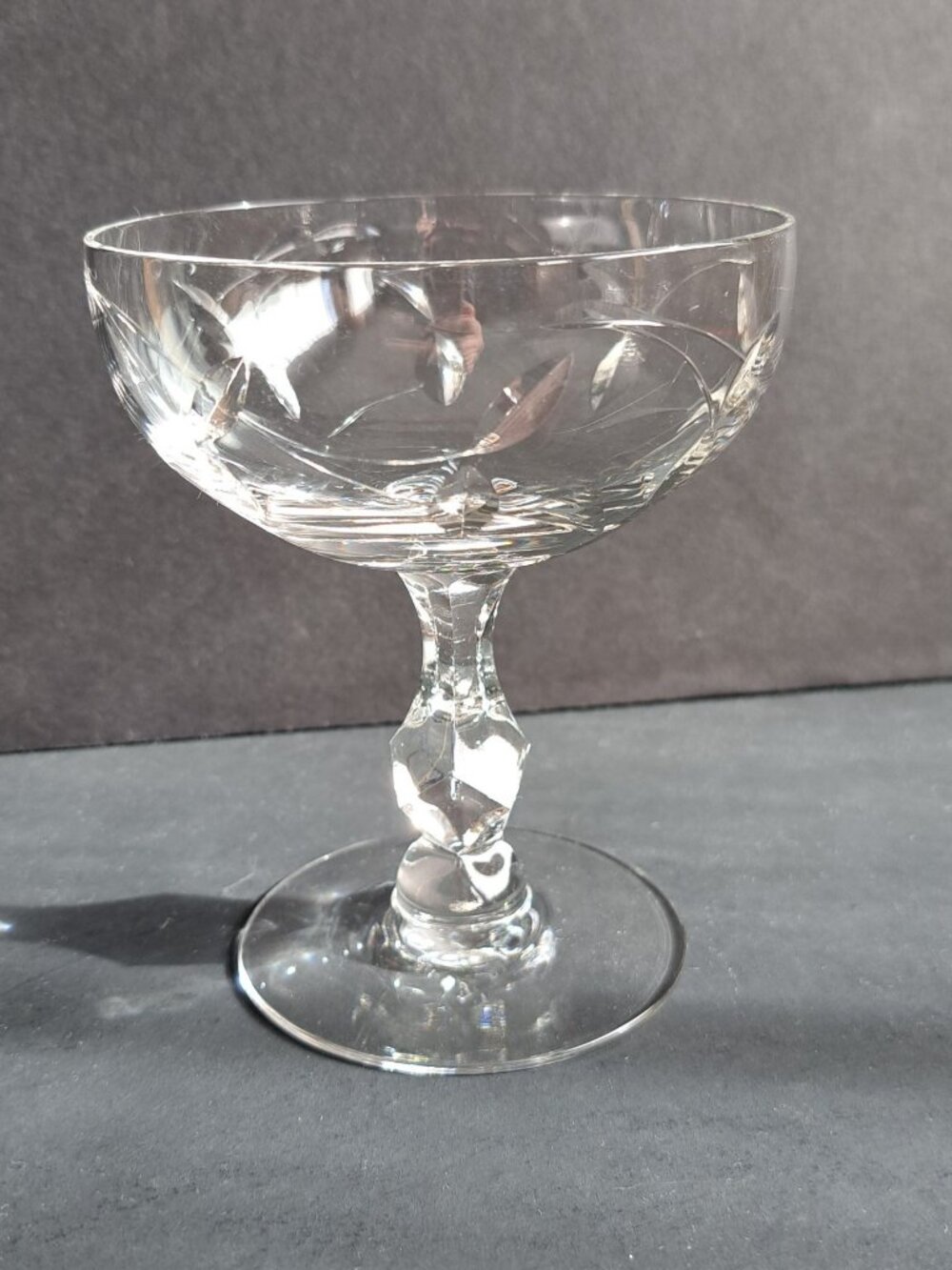 Tiffin-Franciscan Etched Crystal Tall Sherbet Champagne Glass 4.5" Elegant Stem